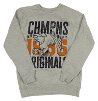 Šedá melírovaná mikina s orlicí a nápisy 