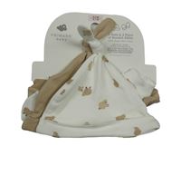 4 set - 2x bílo-hnědá bavlněná čepice s ovečkami + bílo-hnědé bavlněné rukavice Primark