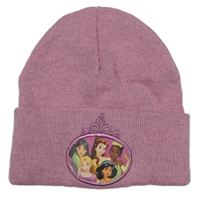 Růžová třpytivá pletená čepice s princeznami 