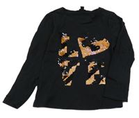 Černé triko s písmeny z flitrů kiabi