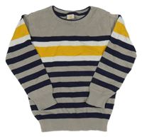 Šedo-tmavomodro-žlutý pruhovaný lehký svetr Kiki&Koko
