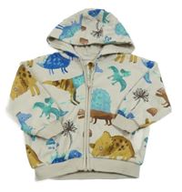 Světlebéžová propínací mikina s dinosaury a kapucí George