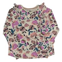 Smetanovo-růžové květované triko s volánky Pep&Co