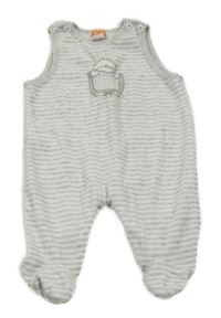 Bílo-šedé pruhované sametové dupačky s obrázkem 