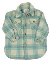 Smetanovo-zelená kostkovaná vlněná košilová bunda s límečkem Primark