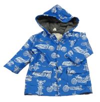 Modrá nepromokavá podšitá bunda s motorkami a kapucí 