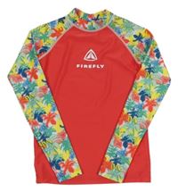 Červené UV triko s barevnými rukávy 