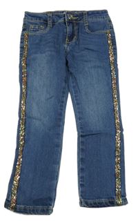 Modré skinny rifle s pruhem z flitrů