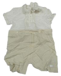 Nové - bílo-smetanový kraťasový lněný overal s límečkem 