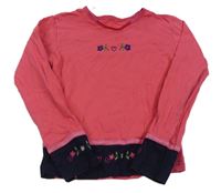Růžovo-tmavomodré triko s květy Mothercare