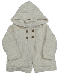 Bílý vzorovaný propínací pletený podšitý kabátek Tu