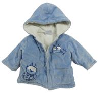 Světlemodrá sametová zateplená propínací mikina se zvířátky a kapucí 