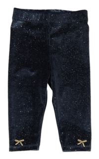 Tmavomodré třpytivé sametové legíny s mašlemi Orchestra 