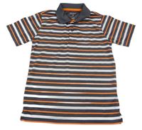 Šedo-bílo-neonově oranžové pruhované polo tričko George