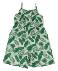 Bílo-zelený kraťasový overal s listy 