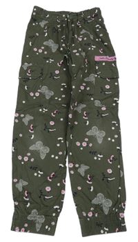Khaki květované plátěné cargo cuff kalhoty Kids