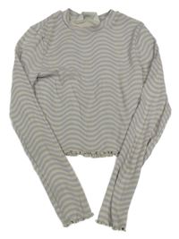 Lila-béžové žebrované pruhované crop triko H&M