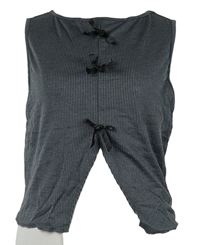 Dámský šedý žebrovaný crop top s mašličkami Shein 
