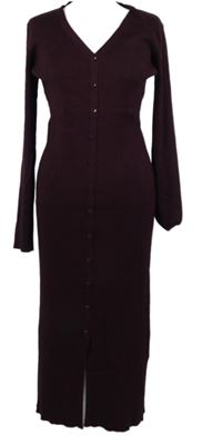 Dámské vínové žebrované svetrové propínací midi šaty New Look 