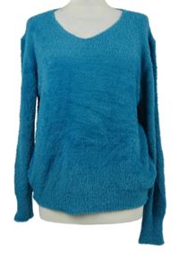 Dámský modrozelený chlupatý svetr 