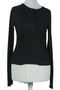 Dámské černé žebrované crop triko s knoflíčky