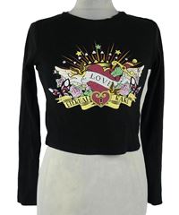 Dámské černé crop triko s potiskem Primark