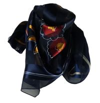 Dámský tmavomodrý pruhovaný šátek s květy 