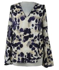 Dámská béžovo-fialová vzorovaná halenka s rozšířenými rukávy M&S