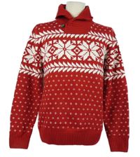 Pánský červeno-bílý vzorovaný vlněný svetr se stojáčkem C&A