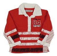 Červeno-bílé pruhované triko s límečkem a číslem Boboli 