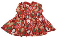 Červené bavlněné šaty s vánočním motivem F&F