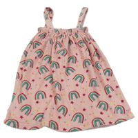 Růžové chlupaté županové šaty s duhami