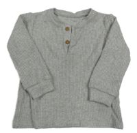 Bílo-šedé melírované žebrované úpletové triko s knoflíčky George