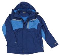 Tmavomodro-modrá šusťáková jarní bunda s kapucí 