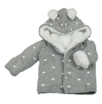 Šedý zateplený propínací svetr s flíčky a kapucí Matalan