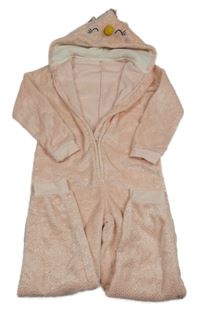 Světlerůžová puntíkatá chlupatá kombinéza s kapucí- jednorožec George
