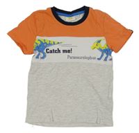 ORanžovo-bílo-šedé tričko s dinosaury kids