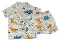 Bílé saténové pyžamo s dinosaury 
