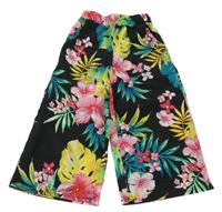 Černé lehké kalhoty s květinami 