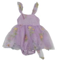 Fialové šaty s květinami a tylovou sukní 