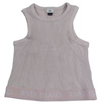 Růžový žebrovaný crop top s logy River Island