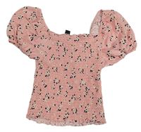 Světlerůžové květované crop tričko s žabičkováním New Look