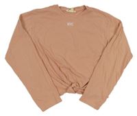 Růžové crop triko s nápisem H&M
