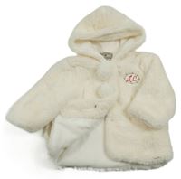 Smetanový kožešinový podšitý kabátek s nášivkou a kapucí 