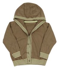 Hnědý lehký propínací svetr se smetanovým lemem a kapucí M&S