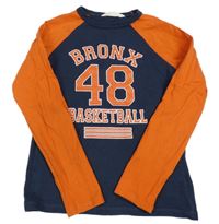 Tmavomodro-oranžové triko s nápisem H&M