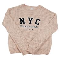 Růžový melírovaný svetr s nápisem C&A