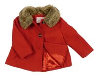Červený flaušový kabát s kožiškem F&F