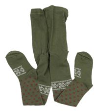 Khaki-barevné vzorované punčocháče 