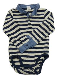 Tmavomodro-béžové pruhované body s límečkem H&M